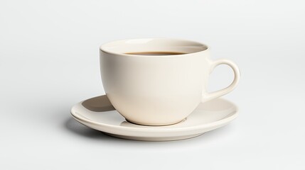Cream Colored Coffee Cup And Saucer On White Background