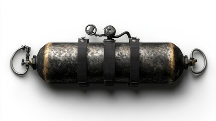 A heavy-duty oxygen cylinder with reinforced straps for transportation