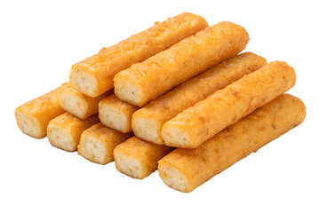 Pile of tasty cheese sticks isolated on transparent background