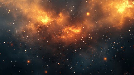 Fototapeta premium Fiery orange and dark nebula in space with scattered stars.