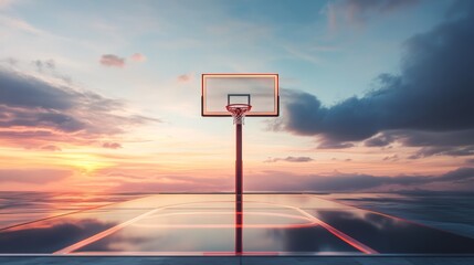 futuristic basketball hoop set against