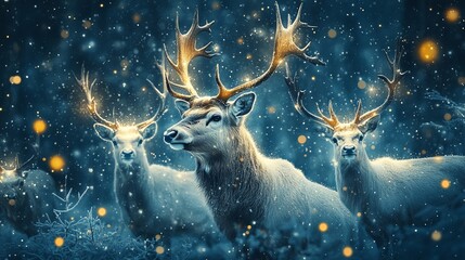 Fototapeta premium Two Graceful Deers Standing Together in a Snowy Landscape Under Soft Winter Light and Serenity