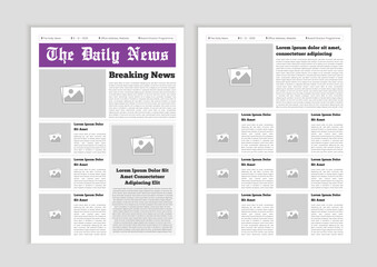 Newspaper layout template. News column articles newsprint magazine design. Brochure newspaper sheets. Editorial journal vector template design
