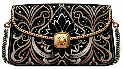 Black leather female bag clutch pattern on white background isolation