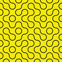 Seamless geometric pattern featuring bold black lines on a bright yellow background. Vector illustration design perfect for modern backgrounds, textiles, or wallpapers.