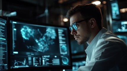 Technician Conducting Remote Diagnostics in Modern Workspace Environment