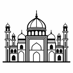 Obraz premium Taj Mahal vector illustration with silhouette of the iconic monument in Agra India