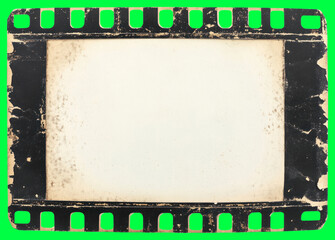 Analog rectangular film frame vintage blank electronics on green screen background