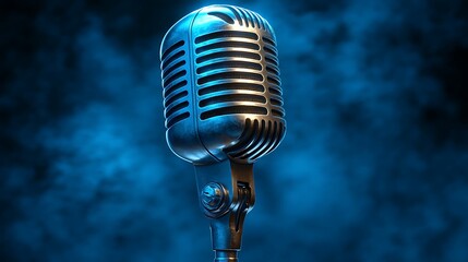 Retro microphone on smoky blue background.