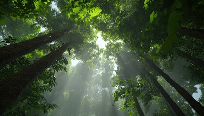 Obraz premium Exploring serenity in a lush forest nature scene tranquil environment upward view peaceful vibes