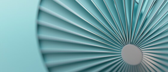 Close-up of a circular object with a light blue background. the object appears to be made up of thin, white lines that are arranged in a radial pattern, creating a sense of depth and dimension.