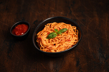 pasta with tomato sauce, parmesan and basil