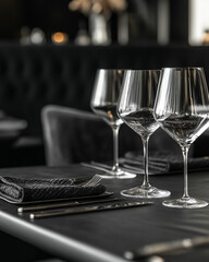 luxury black table for a meal in a fancy restaurant close up 