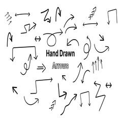 Collection hand drawn arrows. Set simple arrows isolated on white background. Arrow mark icons. Arrow paints stock vectors.