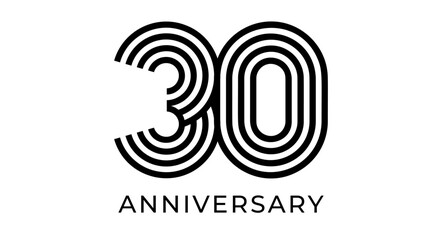 Minimalist 30th anniversary logo, geometric lines number 30 for company greeting card, web and event design, business branding, marketing materials, wedding and birthday symbol. Vector illustration