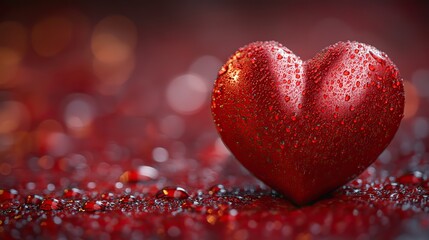 Fototapeta premium A red heart rests on a red surface, embodying love for Valentine's and spring.