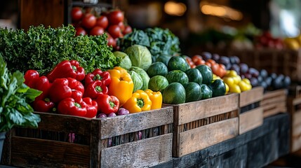 Vibrant Wooden Crate Overflowing with Freshly Harvested Vegetables Displaying Nature's Bounty and Color