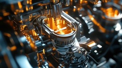 Engine, piston, combustion, process, close-up, industrial, background, glow, mechanics, automotive