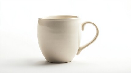 Obraz premium Off-white ceramic mug with curved handle, isolated on white.
