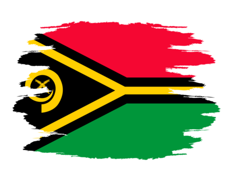 Distressed flag Vanuatu. Vanuatu flag with grunge texture. Independence Day. Banner, poster template. State flag Vanuatu with coat arms. Brush drawn flag the Republic Vanuatu.