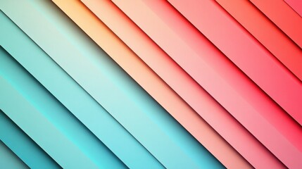 Obraz premium Cool mint green and fiery red geometric layers, floating dynamically on a pastel pink and sky blue gradient diagonal background.