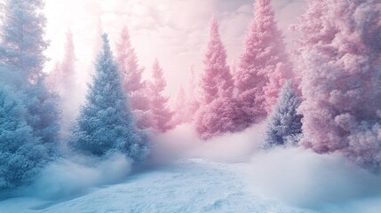 Fototapeta premium Pastel Pink and Blue Winter Forest Scene