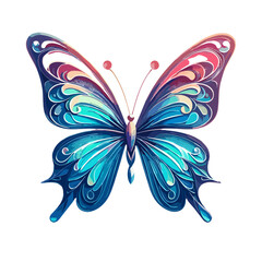 Colorful artistic butterfly illustration with intricate wing patterns on a white background + concept