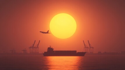 Sunset Silhouette: Global Trade and Transportation