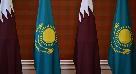 Flags of Kazakhstan and Qatar. Kazakhstan and Qatar, Flags of Kazakhstan and Qatar, Business Kazakhstan and Qatar, Business meeting Kazakhstan and Qatar, flags,
