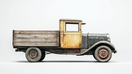 Vintage truck, side view, studio shot, aged wooden bed
