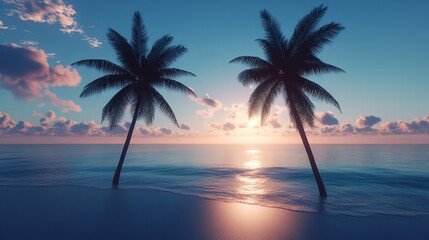 cinematic paysage photography of palms on the beach during sunset