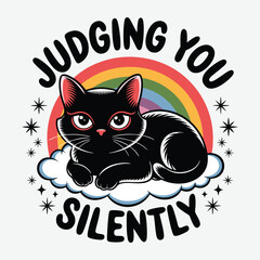 Judging You Silently T-Shirt Design Funny Cat Lover  Design