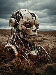 Robot Head in a Barren Landscape