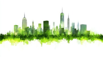 Obraz premium Watercolor New York Skyline, Eco-Friendly Cityscape, for Sustainable Living