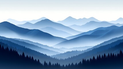 Misty blue mountain range landscape.
