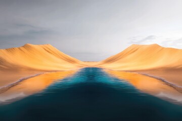 Naklejka premium Stunning desert landscape with contrasting golden dunes and tran