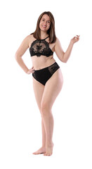 Naklejka premium Woman in underwear on white background. Cellulite problem