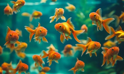 Fototapeta premium Vibrant Goldfish in an Aquarium: A Colorful Underwater Scene