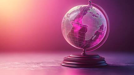 Globe with vibrant colors on a reflective surface