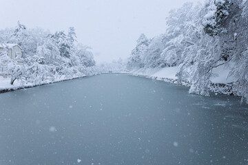 雪化粧した彦根城とその周辺
