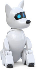 Robot dog sitting and looking around