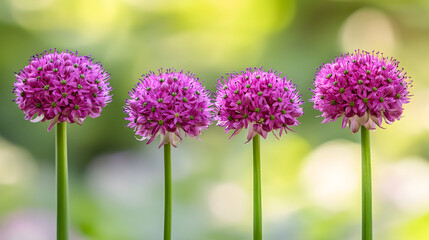 Fototapeta premium Four vibrant purple flowers with a blurred background