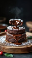 Delicious Molten Lava Cakes Stack Chocolate Dessert Sweet Treat Warm Gooey Center Homemade Bakery