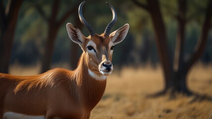 Obraz premium A reddish-brown antelope gazes intently