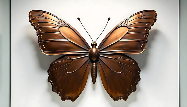 3D brown butterfly isolated on white, metal