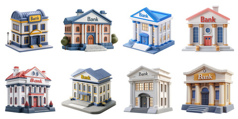 Bank transparent in plasticine building model isolated png with no background.