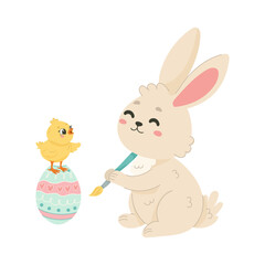 Adorable Easter Bunny Painting an Egg  Cute Spring Illustration