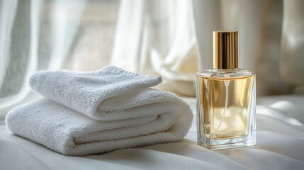 Luxury Spa Setting: Golden Perfume and Soft Towels