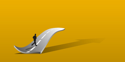 The road, the beginning of the path in business. 
The concept of development, achieving success at the beginning of
 a career in work. Vector image