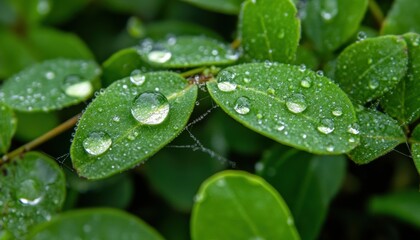 Nature action dew-kissed green leaves close-up photography calm environment natural beauty
